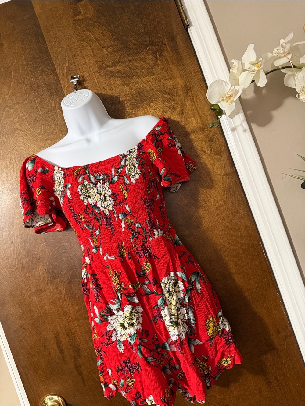 Lily Rose Red Floral Off-Shoulder Mini Dress